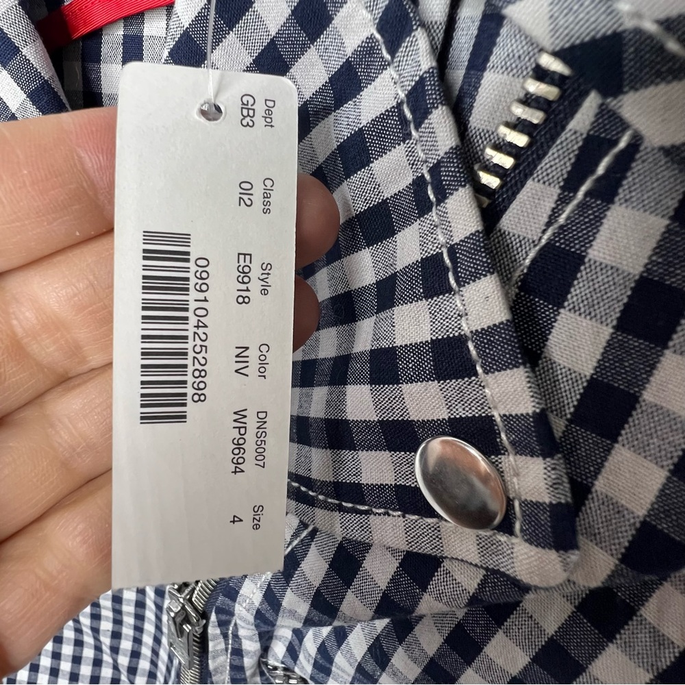 J. CREW Womens MOTORCYCLE JACKET Blue White Gingham SIZE 4 Zipper Front NWT - Picture 8 of 9